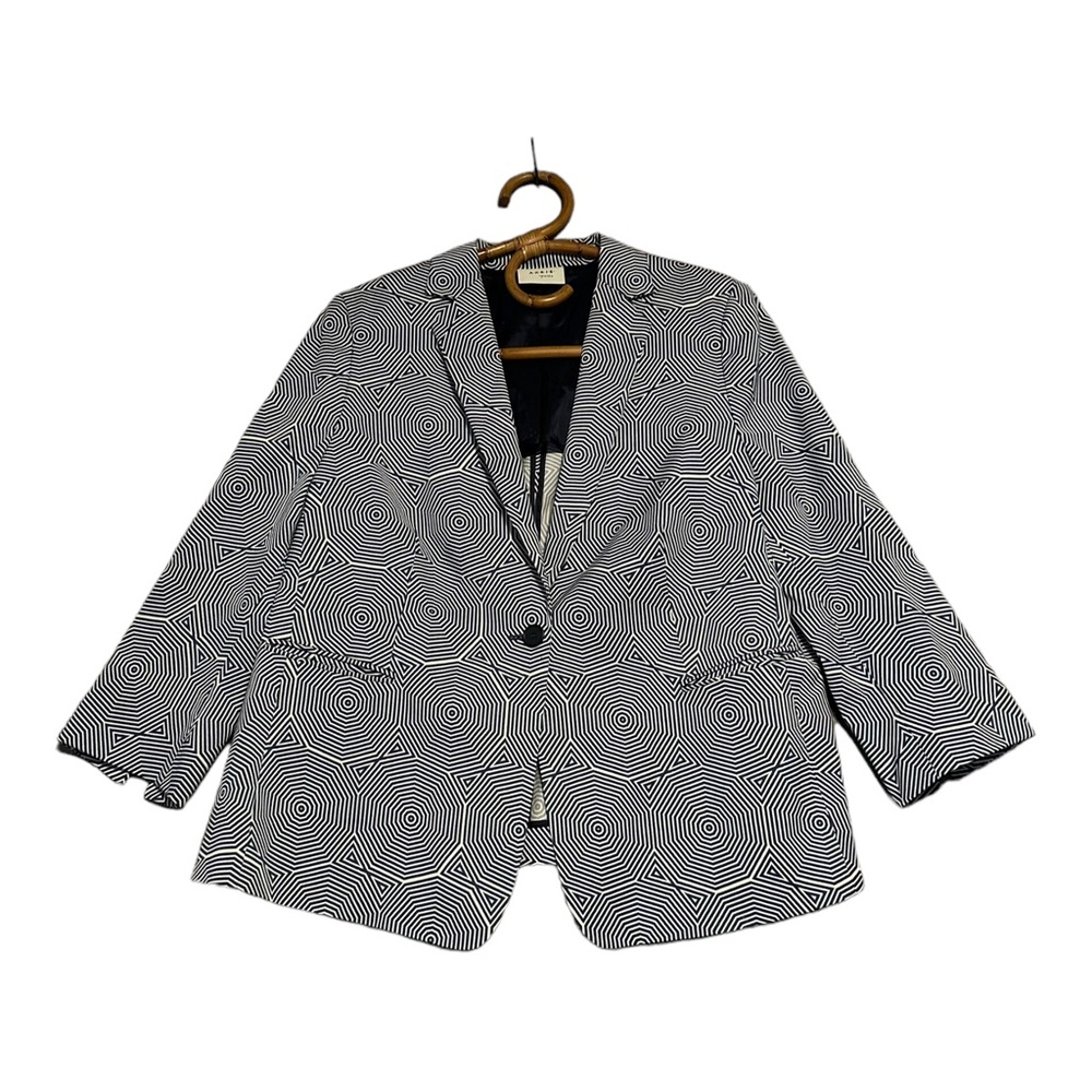 Akris Punto | Geometric Print Single Button Blazer Size US 16 Navy White